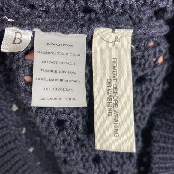 Ann Taylor Crocheted V-Neck Cotton Sweater Navy Women's Large - Picture 6 of 9